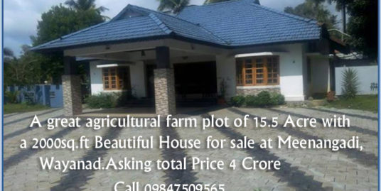 Land For Sale in Wayanad,15.5 Acre Land with a 2000sq.ft House at Meenangadi