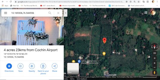 Land for sale, 20 kms from Kochi Airport, Plot #1 of 40 cents, Plot#2 of 4 acres, Price Rs. 70k per cent